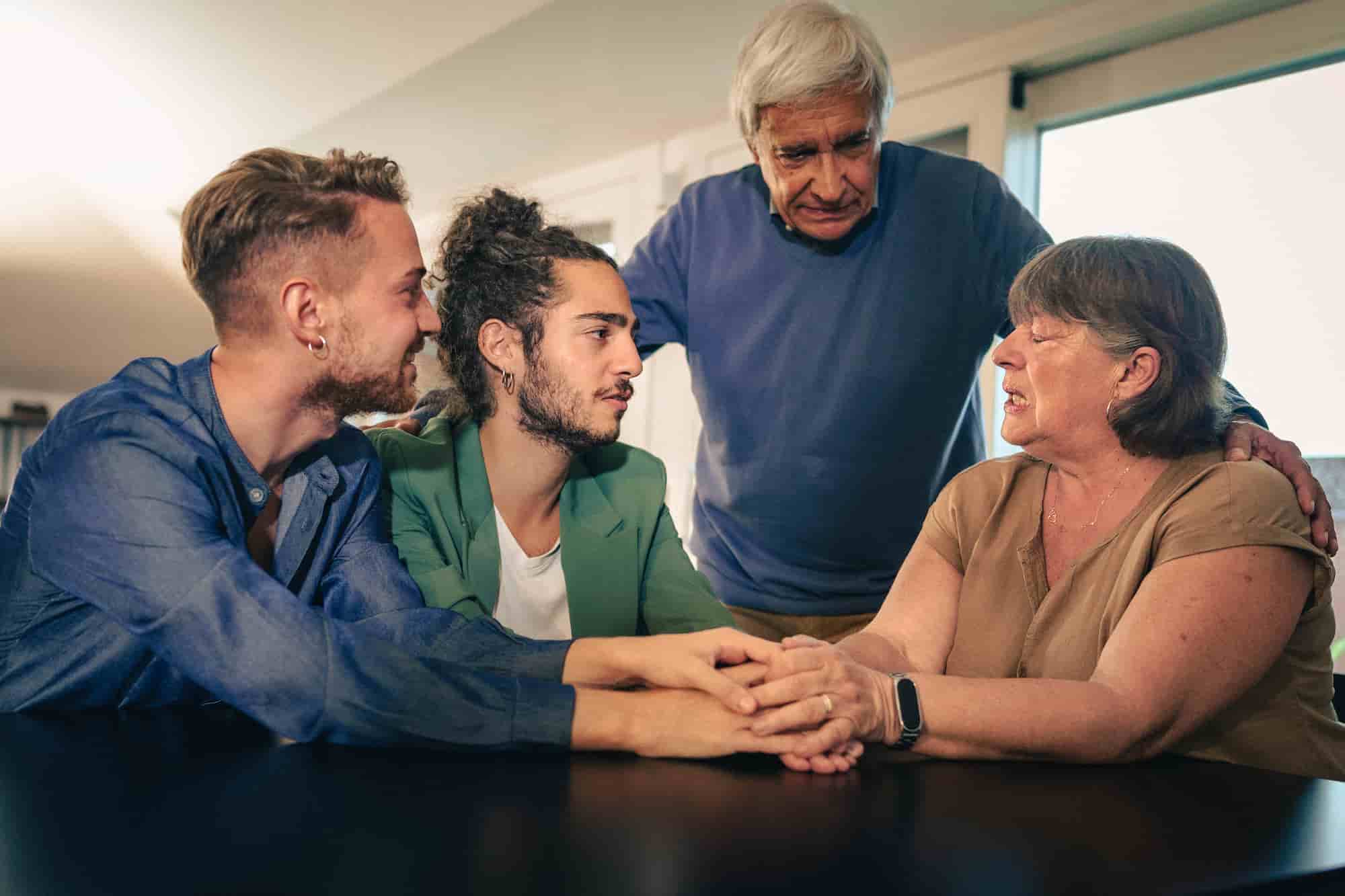 a loving family staging an intervention for a loved one